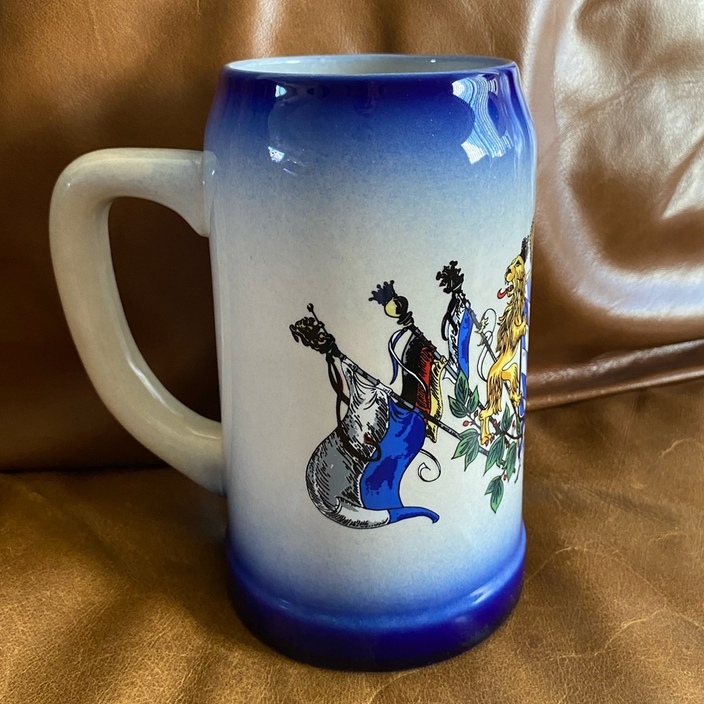 VTG. E.H.G. Bavarian Coat Of Arms German Beer Stein Stoneware 40 OZ (1.18 Liter)